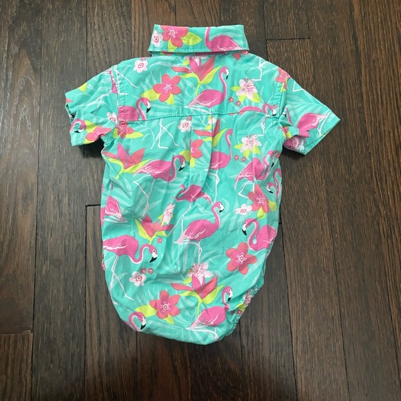 0-3m Gymboree Flamingo Button Up and Shorts Set - Picture 4 of 5